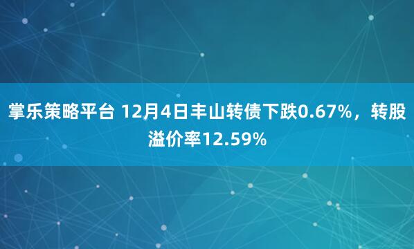 掌乐策略平台 12月4日丰山转债下跌0.67%，转股溢价率12.59%