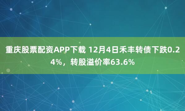 重庆股票配资APP下载 12月4日禾丰转债下跌0.24%，转股溢价率63.6%